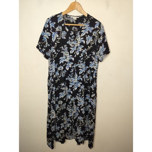 Serengeti Floral Midi Dress Button Front Pockets Cottage Modest - Picture 1 of 9